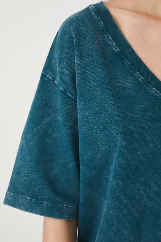 T-shirt bawełniany damski z efektem sprania RW25.TSD021 turkusowy