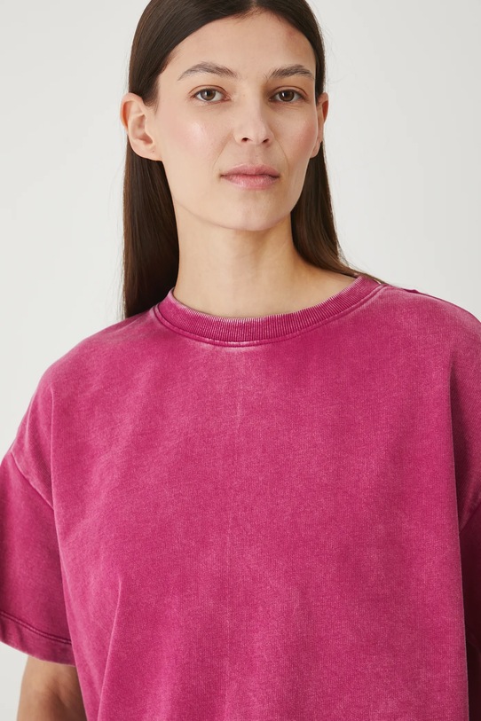 T-shirt bawełniany damski z efektem sprania różowy RW25.TSD022