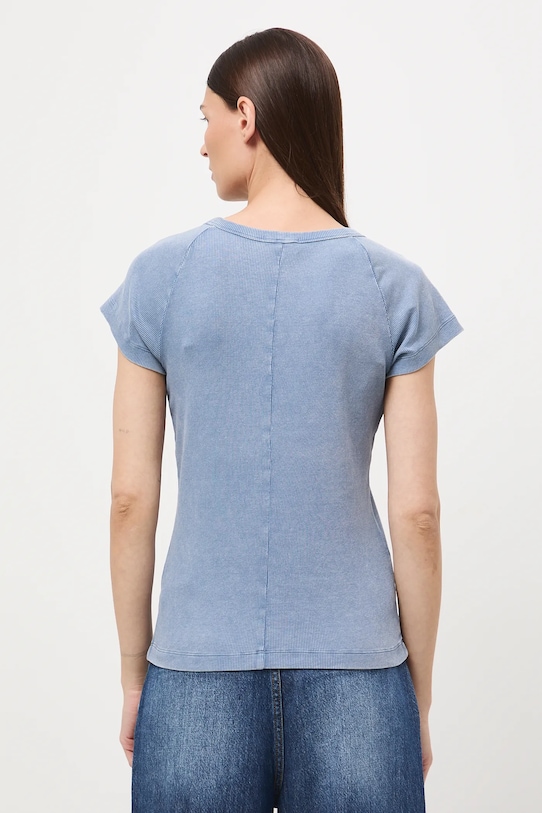 Odzież T-shirt bawełniany damski z elastanem prążkowany RW25-TSD040 niebieski