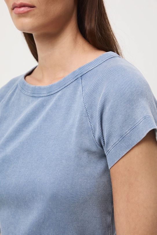 T-shirt bawełniany damski z elastanem prążkowany RW25-TSD040 niebieski