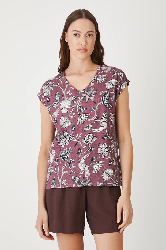 T-shirt bawełniany damski wzorzysty RW25.TSD101 bordowy RS26