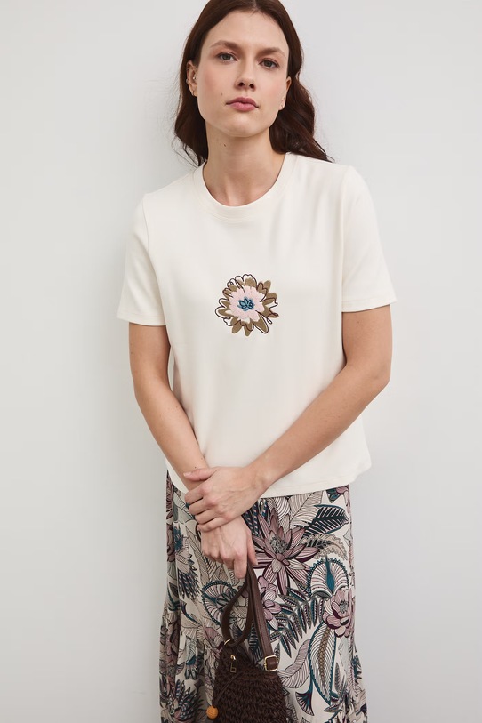 Bavlněné tričko dámské s elastanem, interlock regular béžová RW25-TSD102