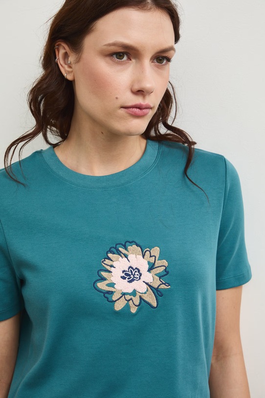 Bavlněné tričko dámské s elastanem, interlock tyrkysová RW25-TSD102
