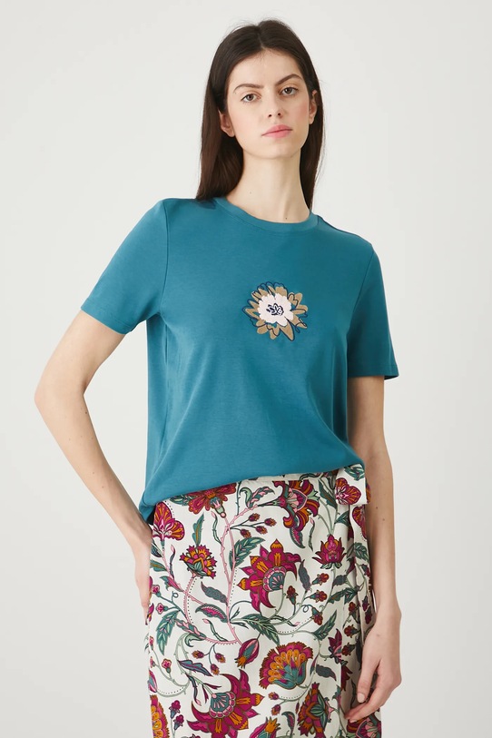 T-shirt bawełniany damski z elastanem interlock turkusowy RW25-TSD102