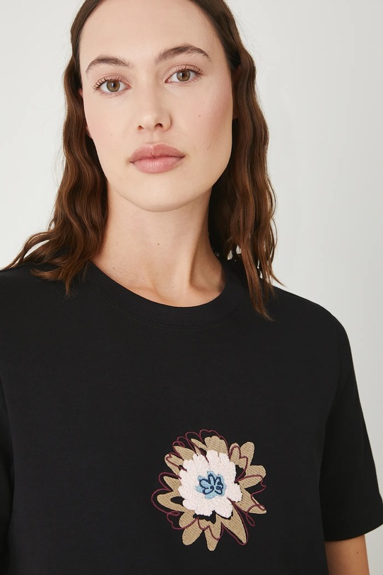 T-shirt bawełniany damski z elastanem interlock czarny RW25-TSD102
