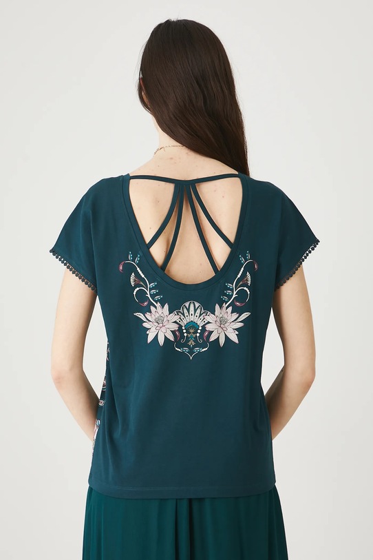 Odzież T-shirt bawełniany damski z wycięciem na plecach RW25.TSD103 zielony