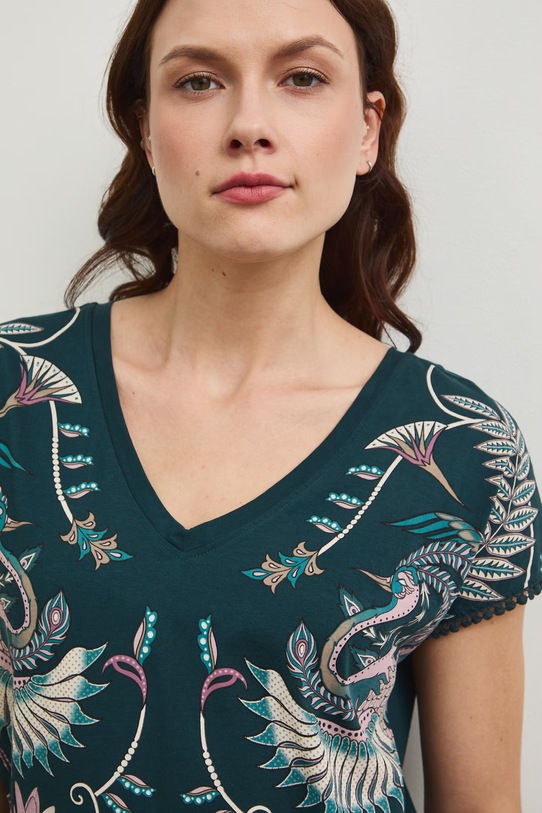 Bavlněné tričko dámské s výstřihem na zádech zelená RW25-TSD103