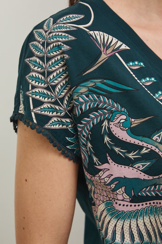 Bavlněné tričko dámské s výstřihem na zádech RW25-TSD103 zelená