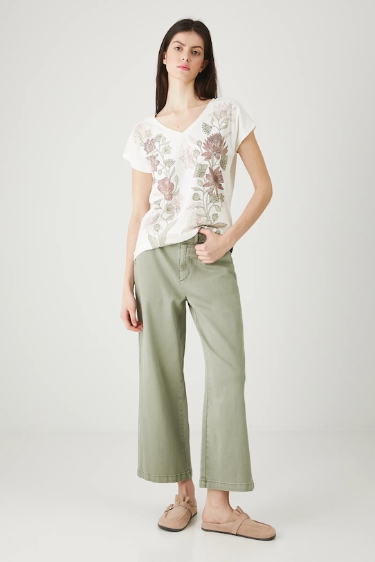 T-shirt bawełniany damski z nadrukiem RW25-TSD104 beżowy RS26