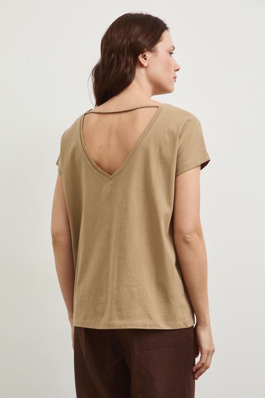 Bavlněné tričko dámské s potiskem béžová RW25-TSD104