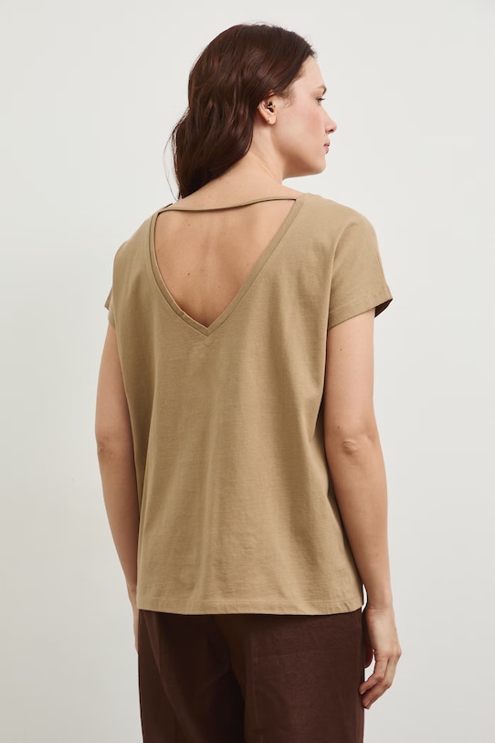 Bavlněné tričko dámské s potiskem béžová RW25-TSD104