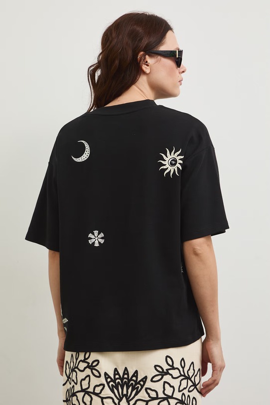 Bavlněné tričko dámské s elastanem, interlock černá RW25-TSD106