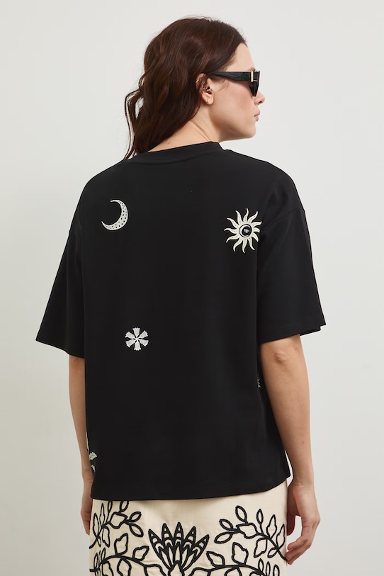 Bavlněné tričko dámské s elastanem, interlock černá RW25-TSD106