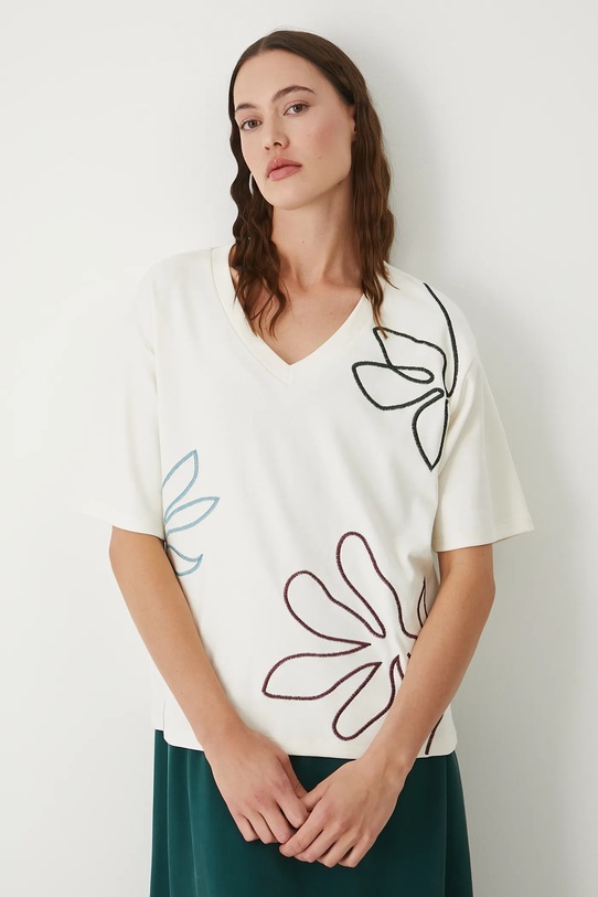 Medicine t-shirt bawełniany szpic beżowy RW25-TSD107
