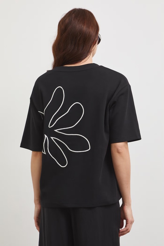 Oblečení Bavlněné tričko dámské interlock s ozdobnou výšivkou RW25-TSD107 černá