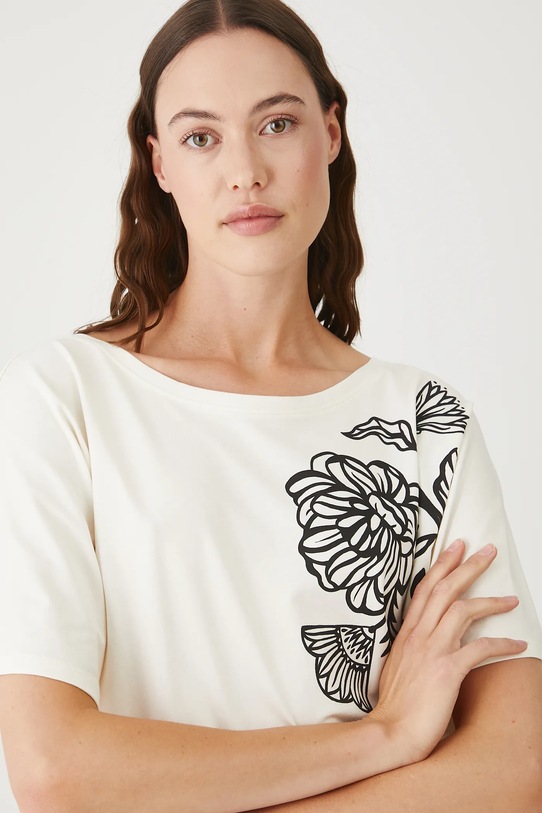 T-shirt damski z modalem z nadrukiem beżowy RW25-TSD108