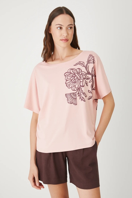 T-shirt damski z modalem z nadrukiem RW25-TSD108 różowy RS26