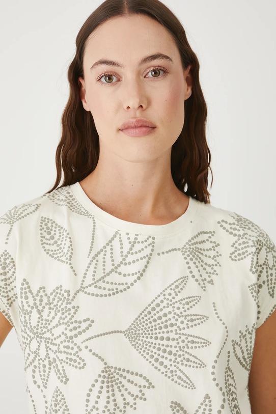 Medicine t-shirt bawełniany wzorzyste beżowy RW25-TSD109