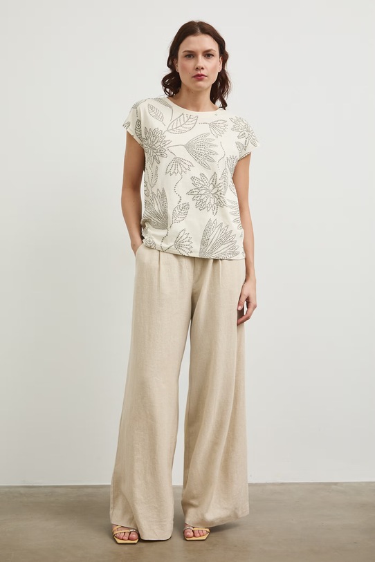 Oblečení Bavlněné tričko dámské s výstřihem na zádech RW25-TSD109 béžová