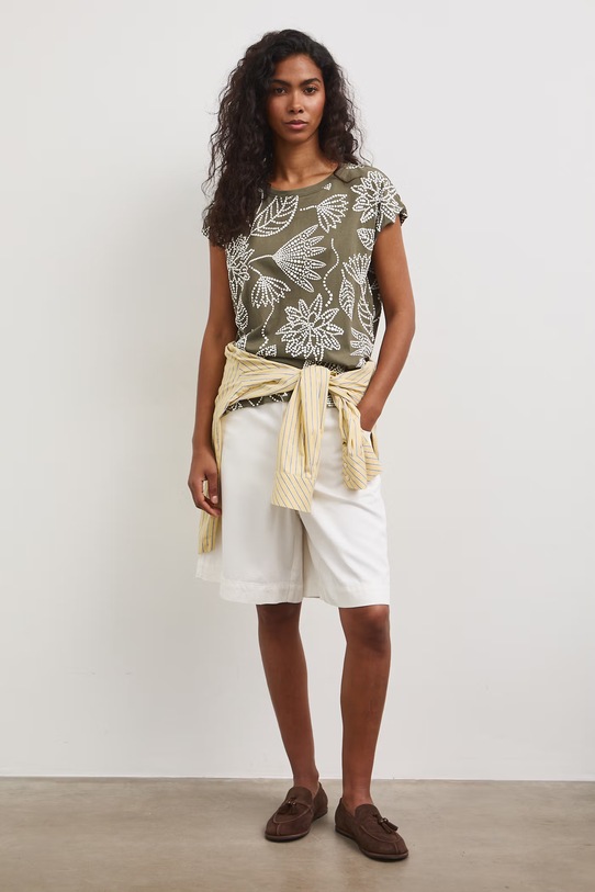 Bavlněné tričko dámské s výstřihem na zádech regular zelená RW25-TSD109