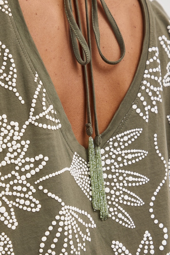 Bavlněné tričko dámské s výstřihem na zádech zelená RW25-TSD109