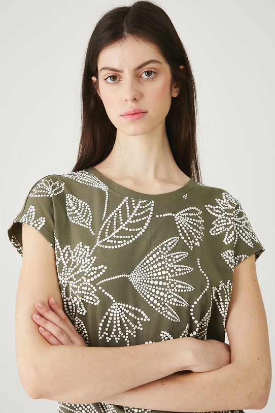 T-shirt bawełniany damski z wycięciem na plecach zielony RW25-TSD109