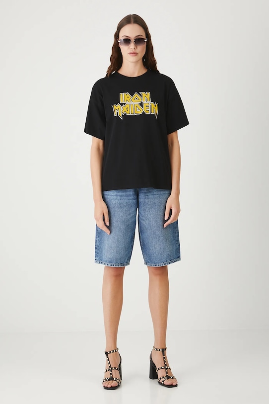 T-shirt bawełniany damski Iron Maiden okrągły czarny RW25.TSD171
