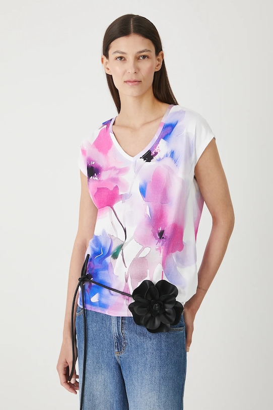 Odzież T-shirt bawełniany damski w kwiaty RW25.TSD202 biały