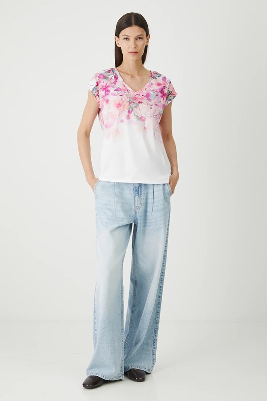 T-shirt bawełniany damski w kwiaty RW25.TSD202 biały RW25