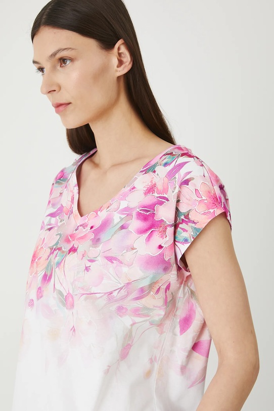 T-shirt bawełniany damski w kwiaty biały RW25.TSD202