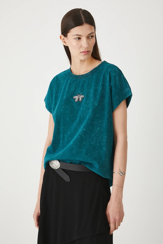 T-shirt bawełniany damski z kolekcji Lands of Legends – Arkadia RW25-TSD252 turkusowy RW25