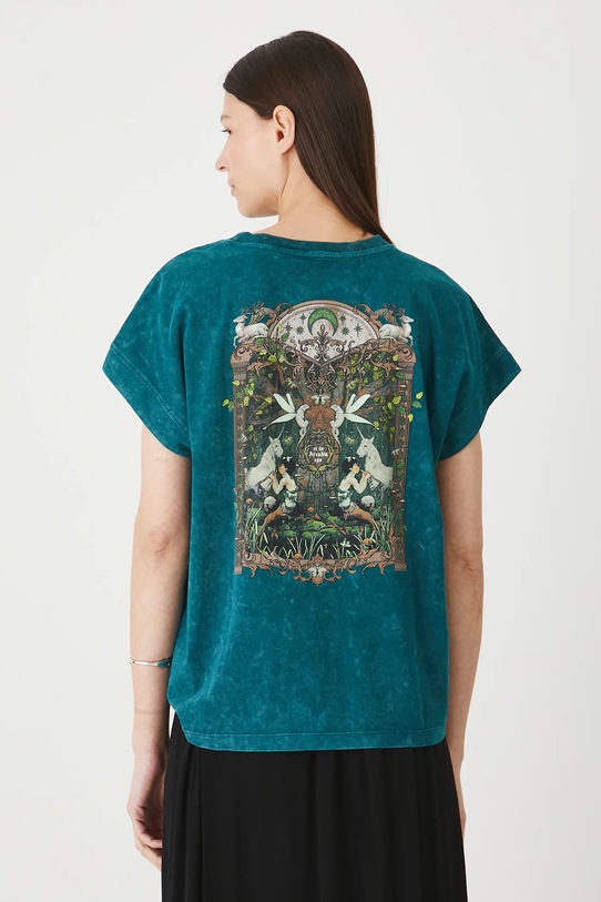 T-shirt bawełniany damski z kolekcji Lands of Legends – Arkadia turkusowy RW25-TSD252