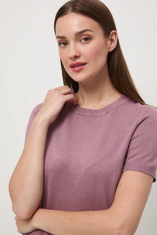 T-shirt damski gładki z wiskozą różowy RW25-TSD304