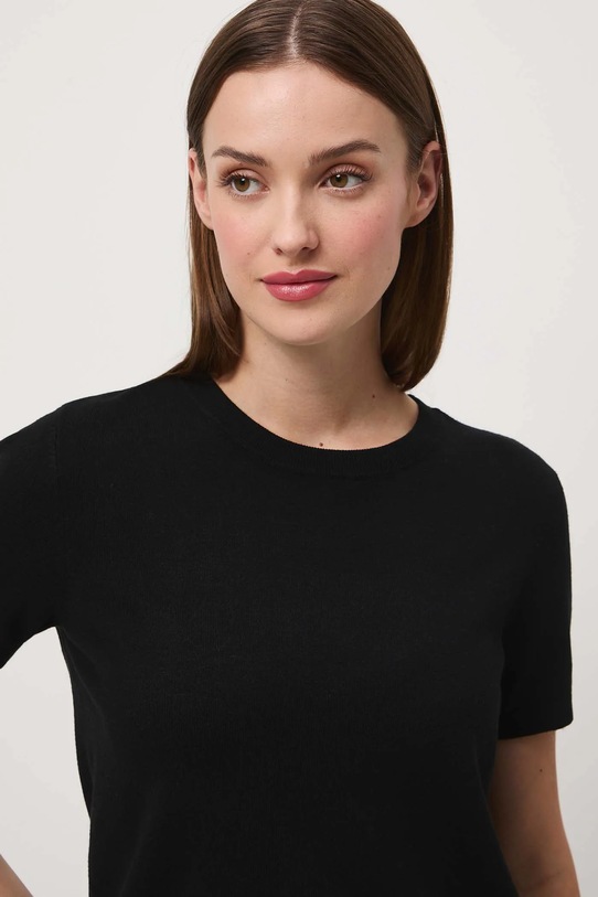 T-shirt damski gładki z wiskozą gładkie czarny RW25-TSD304