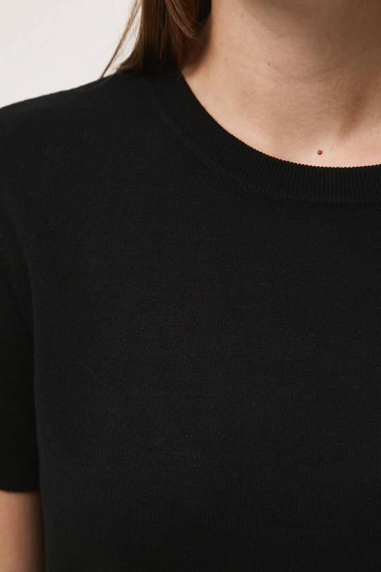 T-shirt damski gładki z wiskozą czarny RW25-TSD304