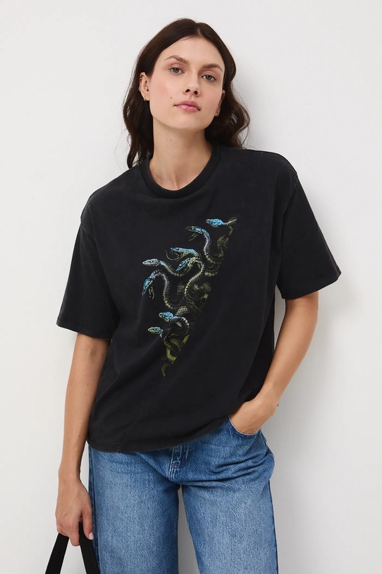 T-shirt bawełniany damski z nadrukiem szary RW25-TSD305