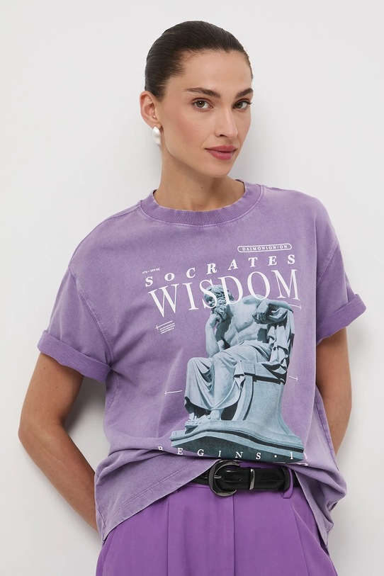 T-shirt bawełniany damski z kolekcji Science – Words of Wisdom RW25-TSD351 fioletowy RW25