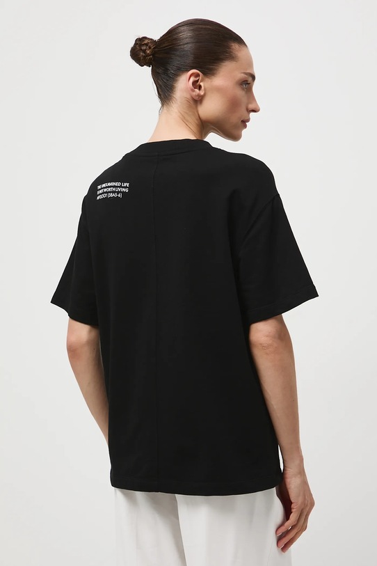 T-shirt bawełniany damski z kolekcji Science – Words of Wisdom czarny RW25-TSD351