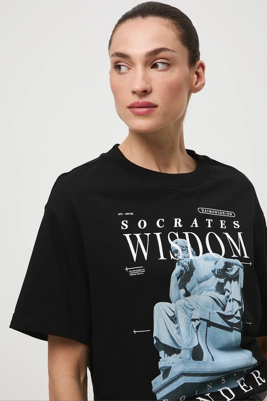 T-shirt bawełniany damski z kolekcji Science – Words of Wisdom RW25-TSD351 czarny
