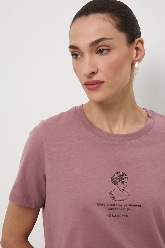 T-shirt bawełniany damski z kolekcji Science – Words of Wisdom RW25-TSD352 różowy