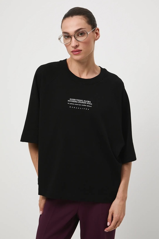 T-shirt bawełniany damski z kolekcji Science – Words of Wisdom czarny RW25-TSD353