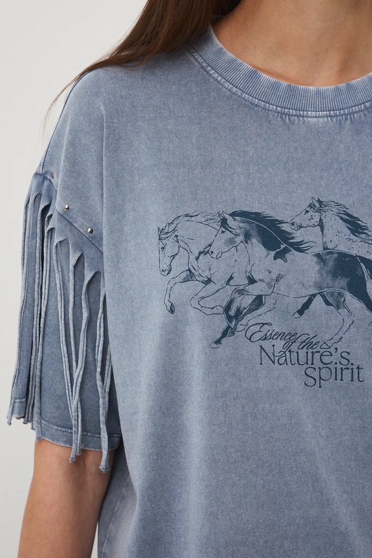 T-shirt bawełniany damski z efektem sprania RW25-TSD402 niebieski