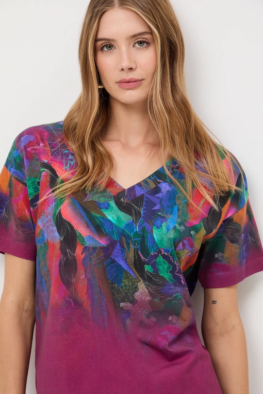 T-shirt bawełniany damski z elastanem z kolekcji Tajemniczy Świat Medicine RW25-TSD551 fioletowy RW25