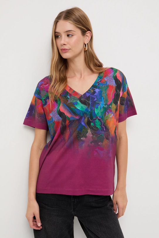 T-shirt bawełniany damski z elastanem z kolekcji Tajemniczy Świat Medicine RW25-TSD551 fioletowy