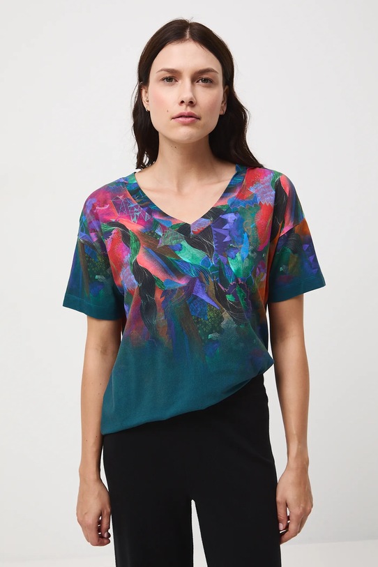 Odzież T-shirt bawełniany damski z elastanem z kolekcji Tajemniczy Świat Medicine RW25-TSD551 turkusowy