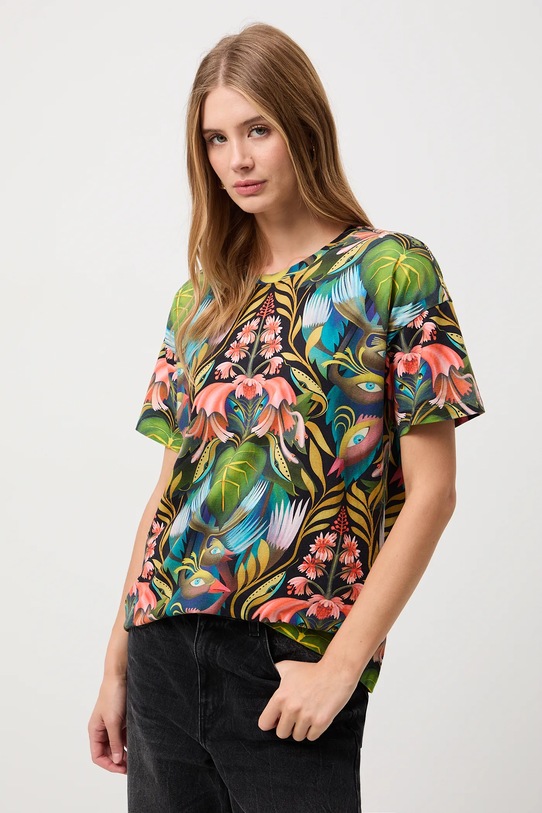 T-shirt bawełniany damski z elastanem z kolekcji Tajemniczy Świat Medicine RW25-TSD554 multicolor