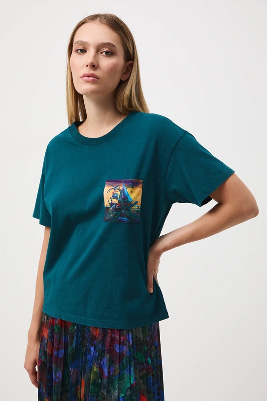 Odzież T-shirt bawełniany damski z kolekcji Tajemniczy Świat Medicine RW25-TSD555 turkusowy