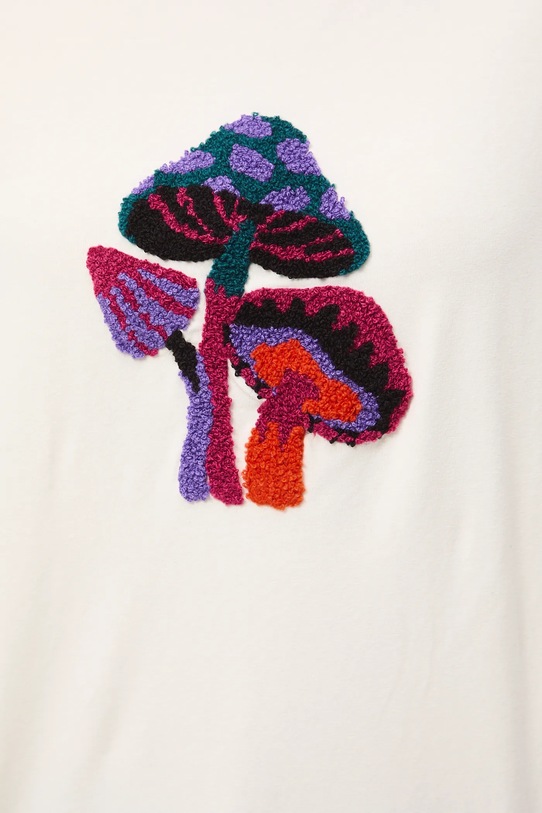 T-shirt bawełniany damski z elastanem z aplikacją RW25-TSD600 beżowy