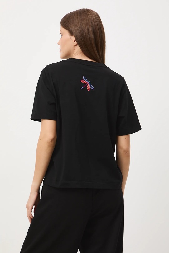 Odzież T-shirt bawełniany damski z elastanem z aplikacją RW25-TSD600 czarny