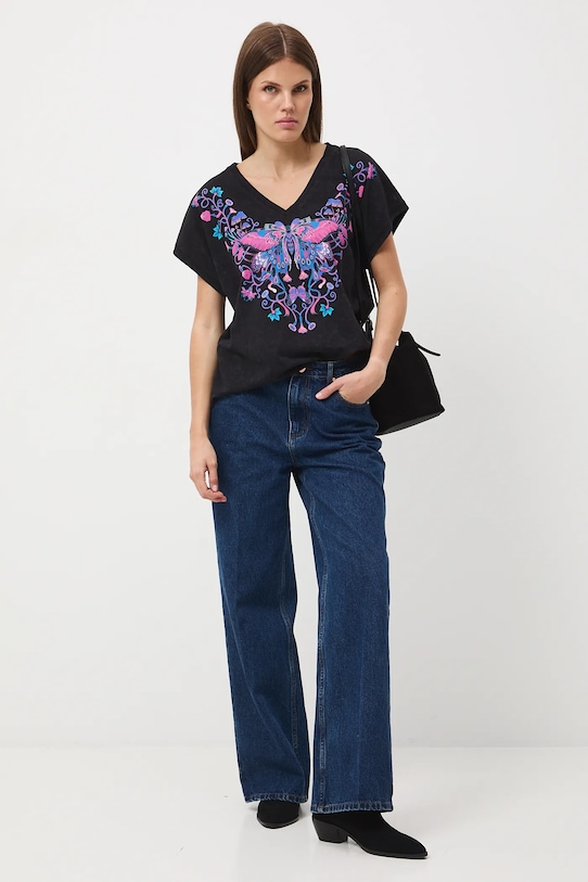 T-shirt bawełniany damski z efektem sprania RW25-TSD601 szary RW25